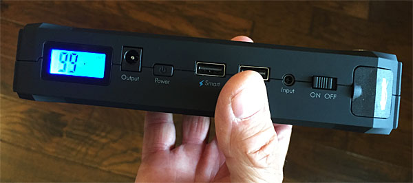 DBPOWER jump starter controls and ports
