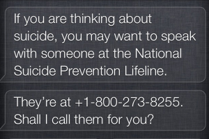 Screenshot of Siri's suicide response