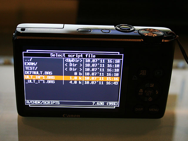 Photo - CHDK script activation screen of S95