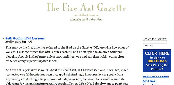 Screen capture of a yet another early Gazette layout