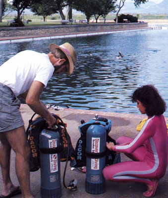 Photo of us checking out our scuba gear