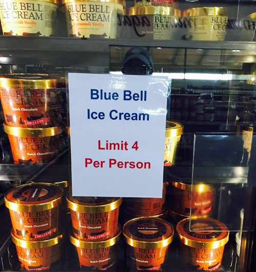 Blue Bell ice cream in grocery store
