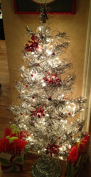 Photo of a tinsel Christmas tree