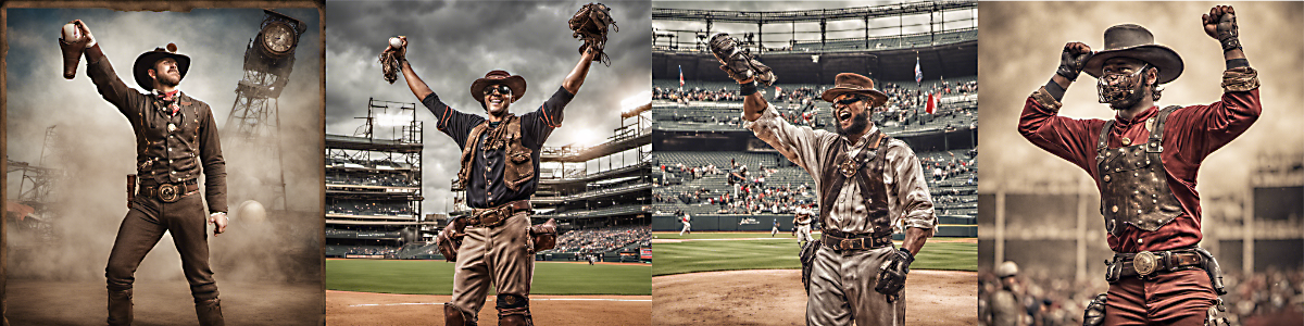 Steampunk-styled image of Texas Rangers baseball players