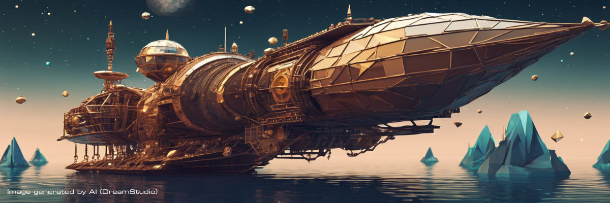 AI-generated steampunk superyacht in space