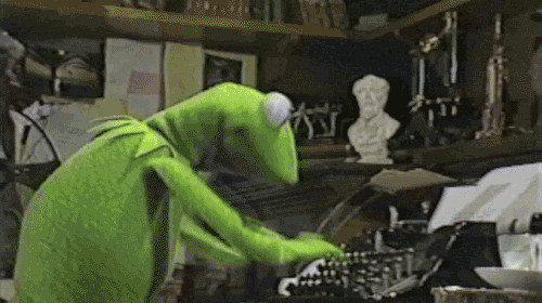 Gif: Kermit the Frog frantically typing