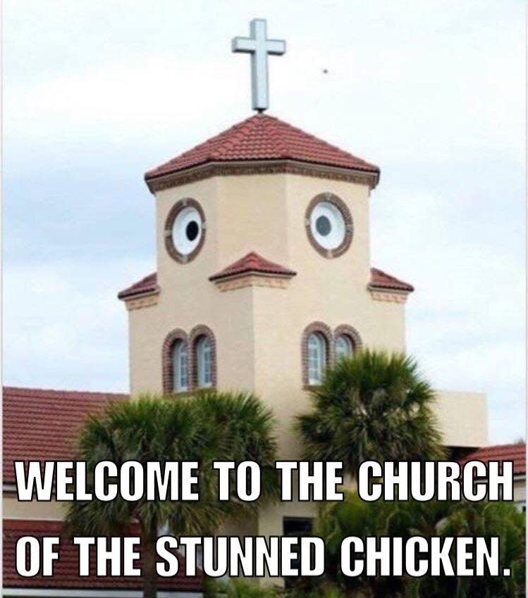Meme: Welcome to the church of the stunned chicken