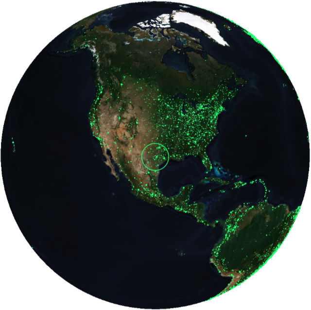 View of the Earth from space on Radio.Garden pinpointing the location of a particular radio station