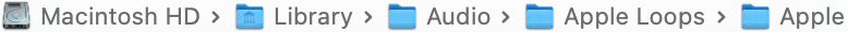 Screen capture of Mac OS file path from primary hard drive to final folder containing sounds