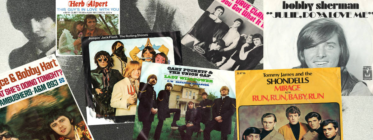 Collage of scans of 45 rpm record covers from the Sixties and Seventies