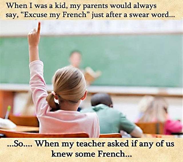 Meme: Kid speaking 'French' in class