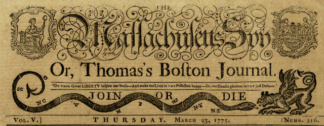 Masthead from the Massachusetts Sun dated March 23, 1775