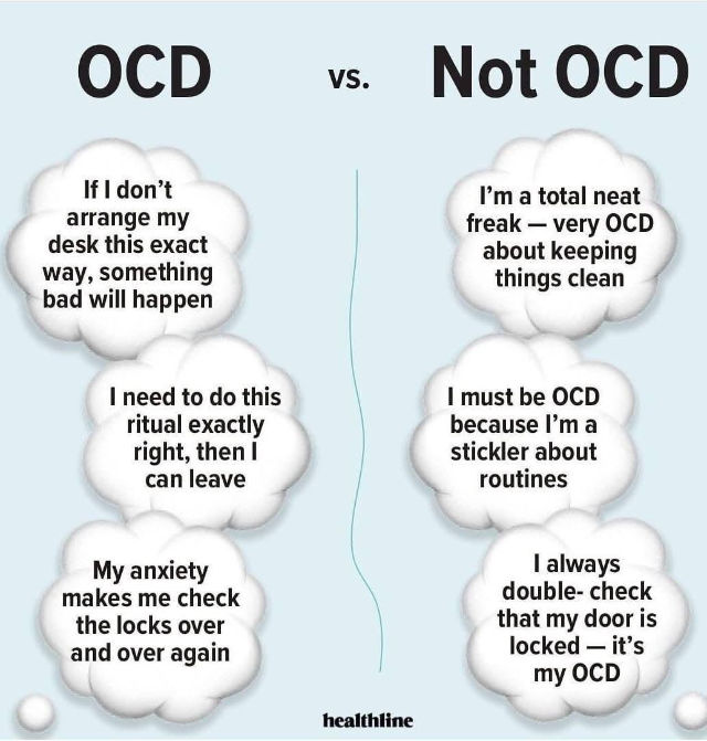 Meme comparing OCD behavior vs the non-OCD realities