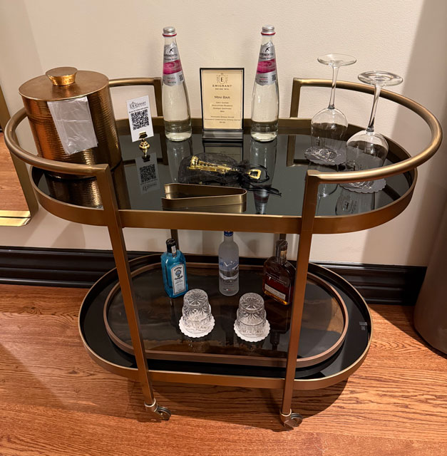Photo: Emigrant Boutique Hotel - bar cart with glasses and booze in Suite #1