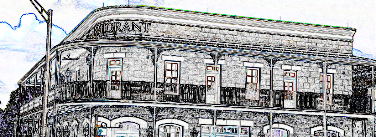 Stylized exterior view of the Emigrant Boutique Hotel in Fredericksburg, TX