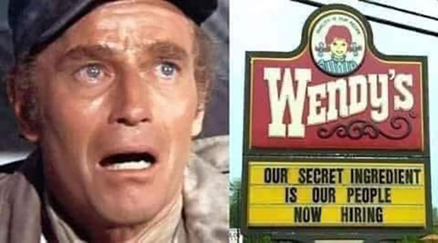 Meme: Wendy's sign and chanelling 'Soylent Green'