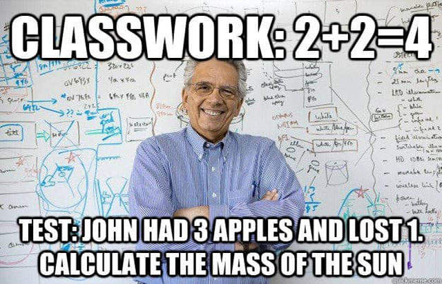 Meme: Math classwork vs math test