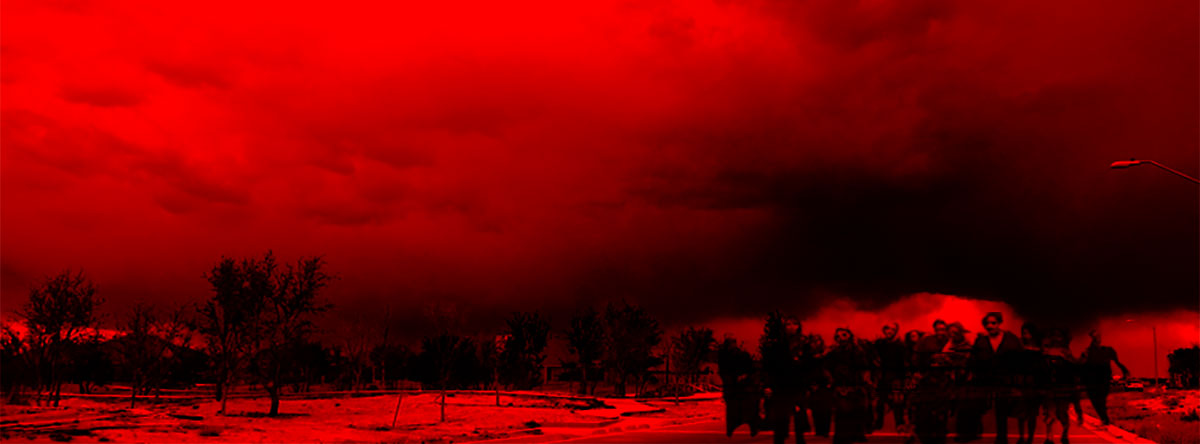 Zombie horde in an apocalyptic landscape
