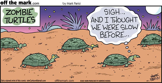 Off The Mark cartoon depicting zombie turtles